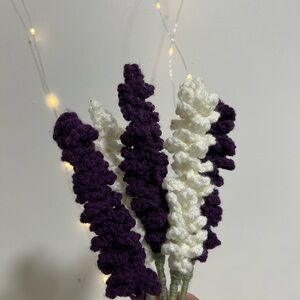 Handcrafted Purple and White Crochet lavender Flowers 5 count